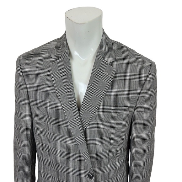Andrew Fezza Mens 46R Gray Tartan Plaid Sport-Coat Blazer Jacket - Picture 6 of 12